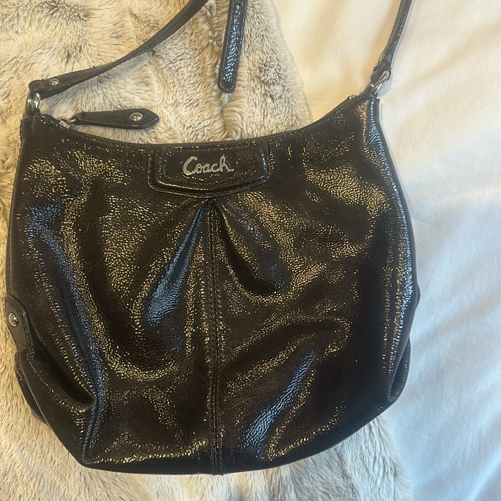 Used brown patent leather Coach crossbody